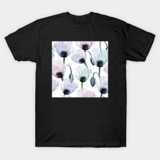 Seamless Watercolor Pattern With Transparent Poppy Flower T-Shirt